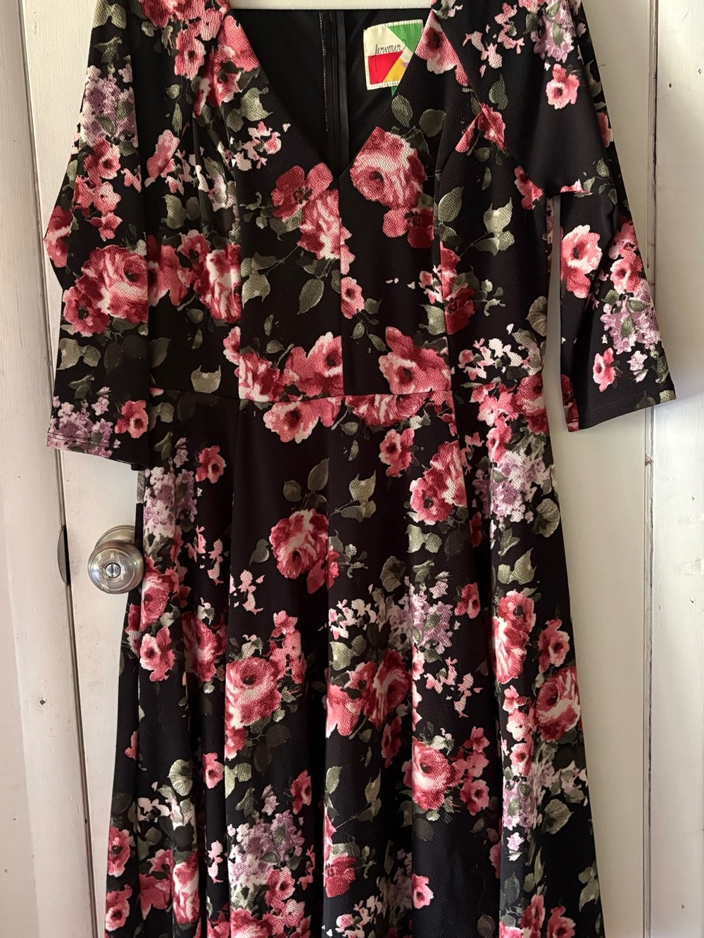 Modcloth Black Dress with Pink Rose Print